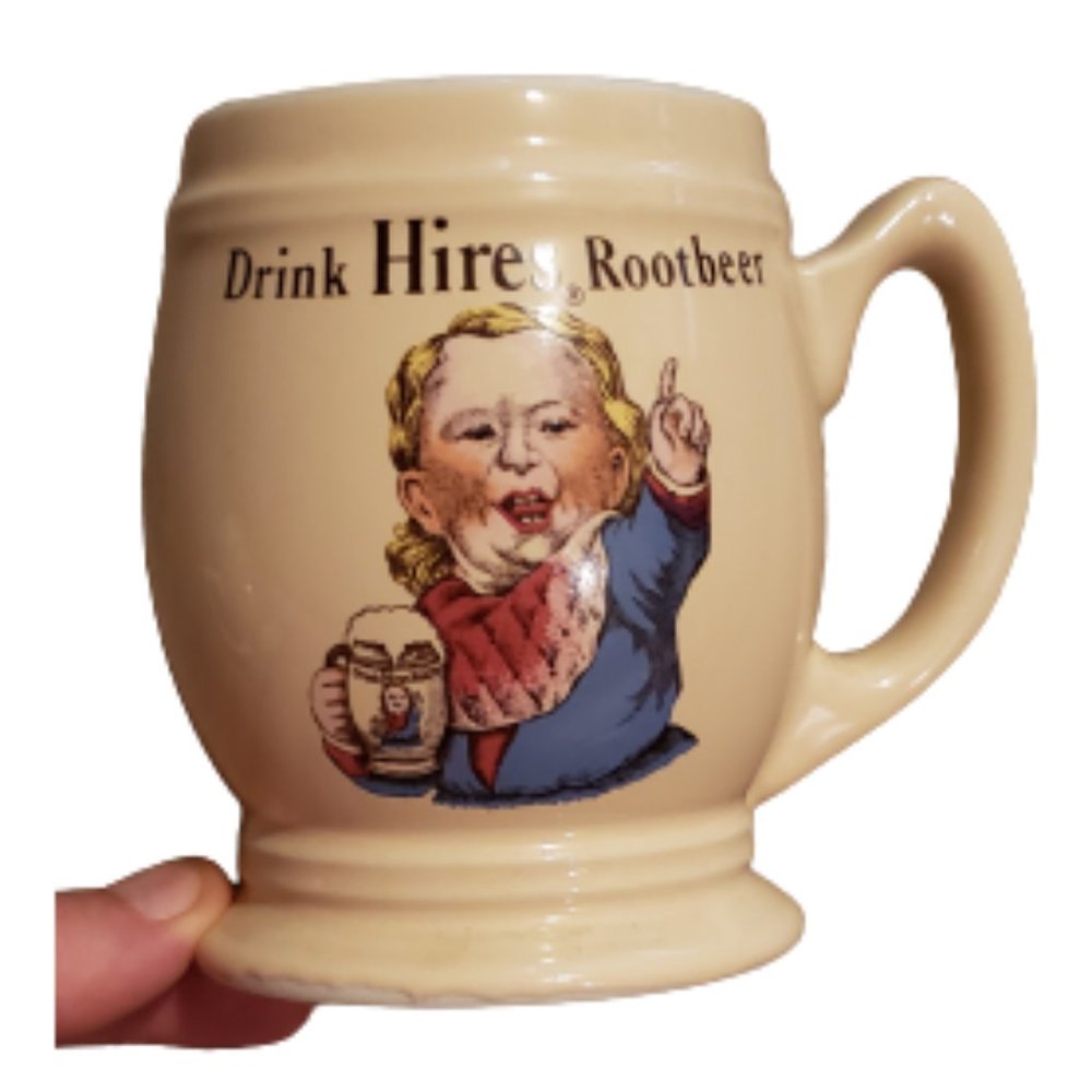 Vintage Hires Rootbeer Barrel Coffee Mug Tan Retro Crush Advertising